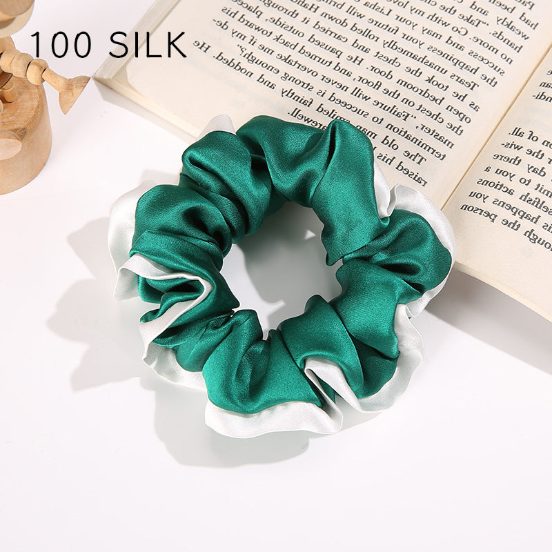 19 momme white edge satin hair band 100% mulberry silk hair tie does not damage the hair rope rubber band