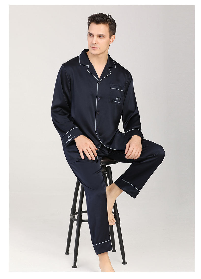22 Momme heavyweight mulberry silk pajamas men's autumn silk pajamas two-piece set large size mulberry silk home clothes