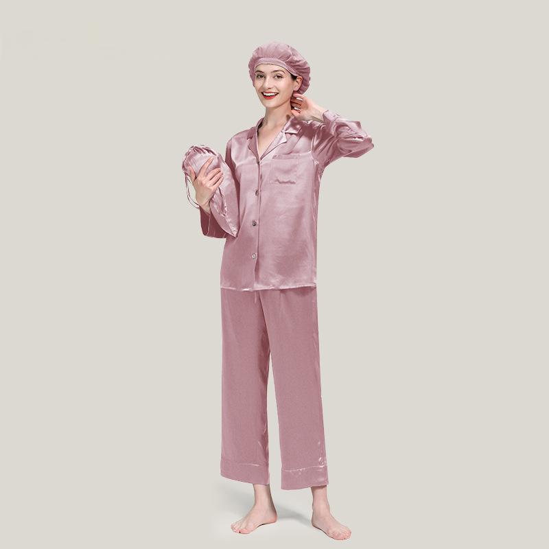 Silk pajamas 100% mulberry silk long-sleeved trousers suits for women autumn and winter large size silk home clothes
