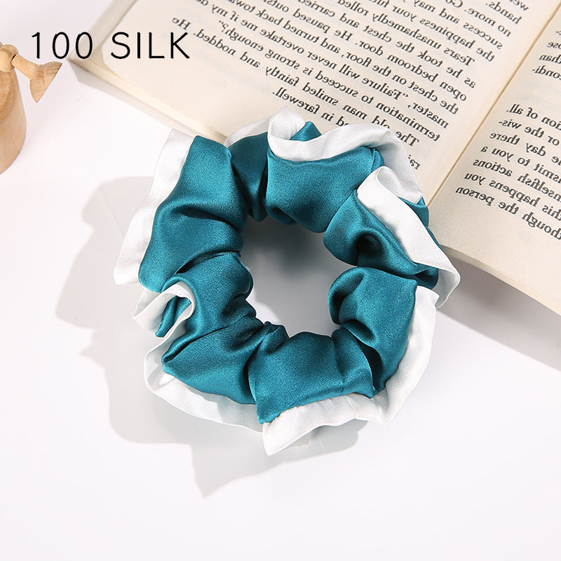 19 momme white edge satin hair band 100% mulberry silk hair tie does not damage the hair rope rubber band