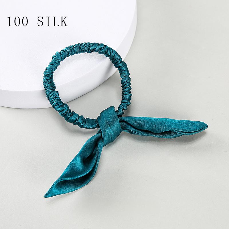 16 Momme 1cm silk hairband with bow and rabbit ears for girls, 100% mulberry silk rubber band