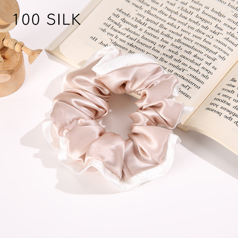 19 momme white edge satin hair band 100% mulberry silk hair tie does not damage the hair rope rubber band