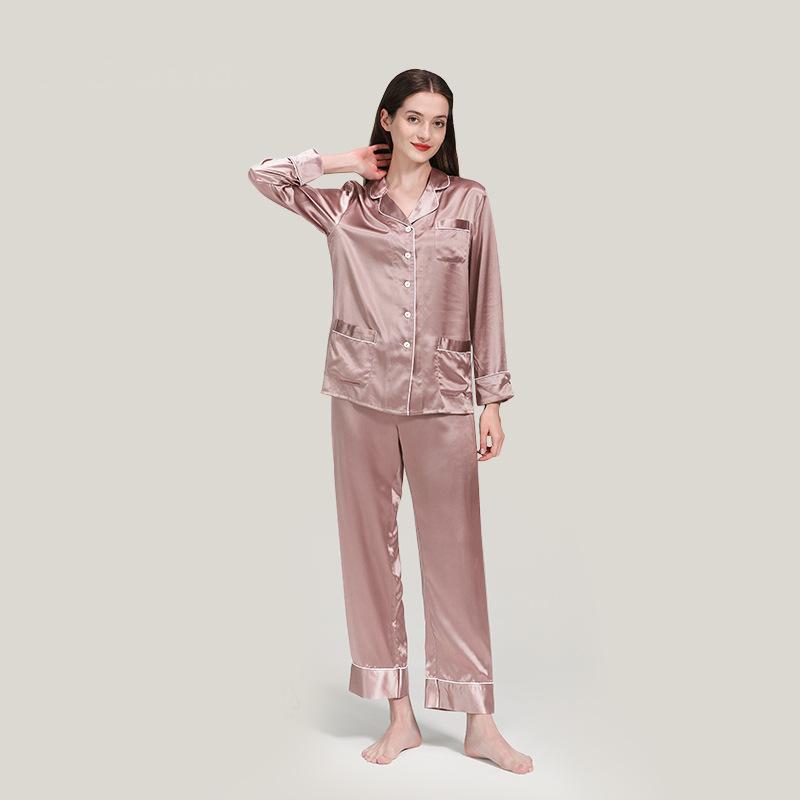 22 Momme Silk Pajamas Women 100% Mulberry Silk Long Sleeve Set Multi-pocket Can Be Worn as Pajamas