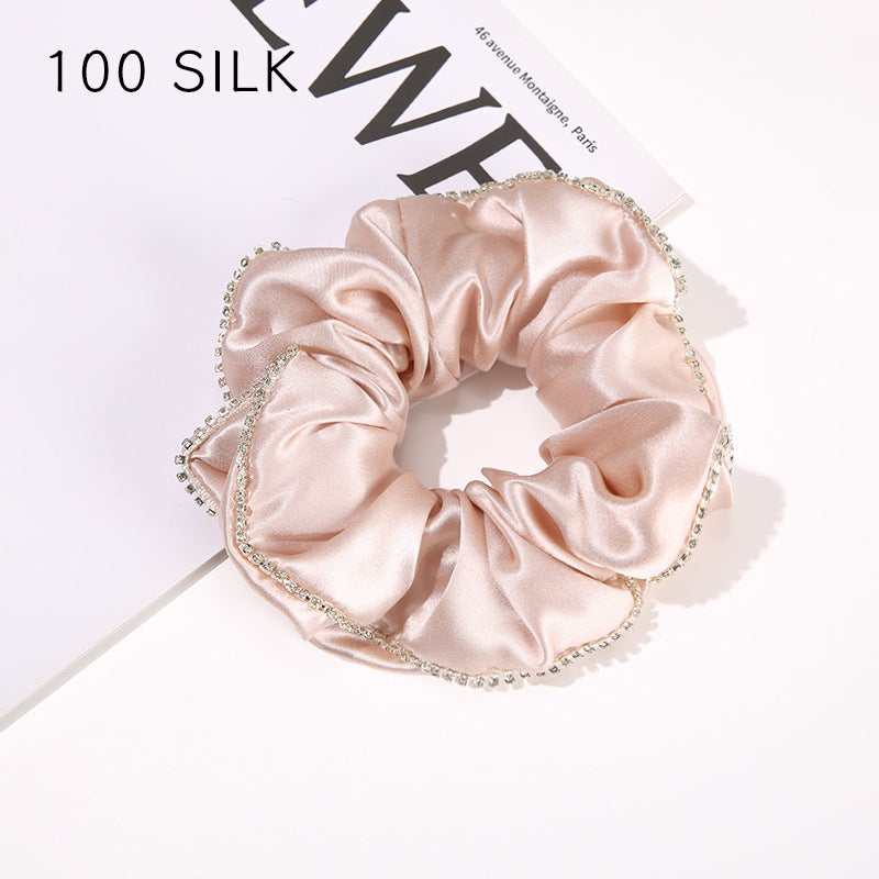 19 Momme Silk Hairband 100% Mulberry Silk Hair Tie Hairband Rhinestone Seamless Rubber Band Women's Temperament Hair Accessories