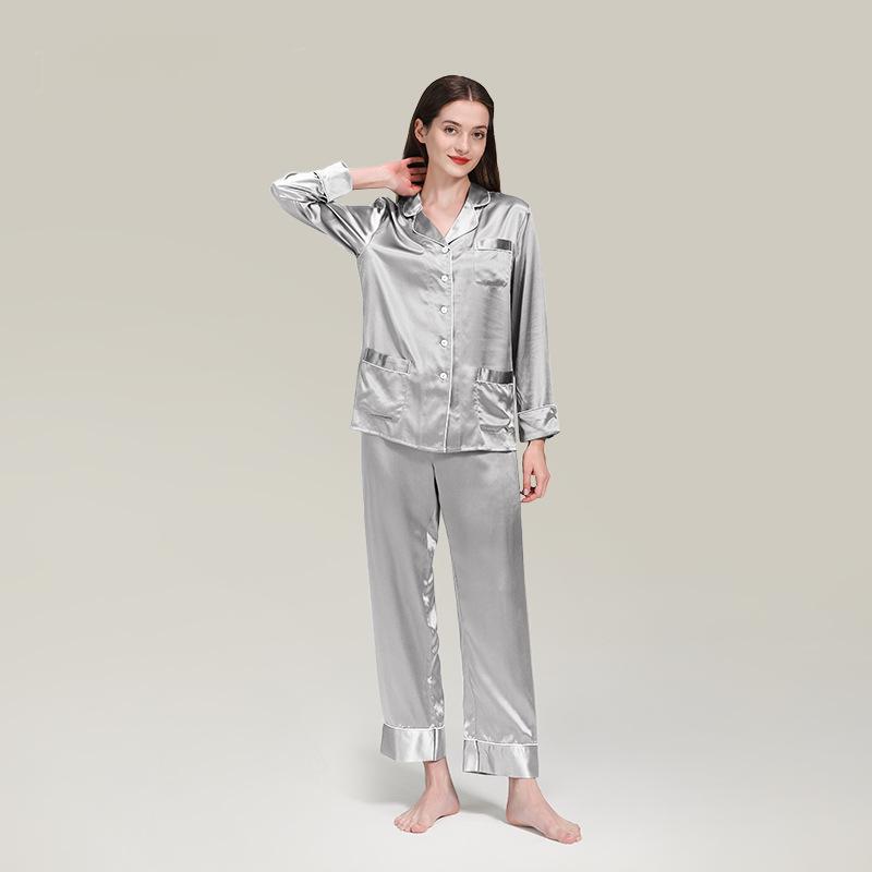 5 Momme heavyweight silk pajamas 100% mulberry silk long-sleeved trousers suit can be worn as silk home clothes in summer