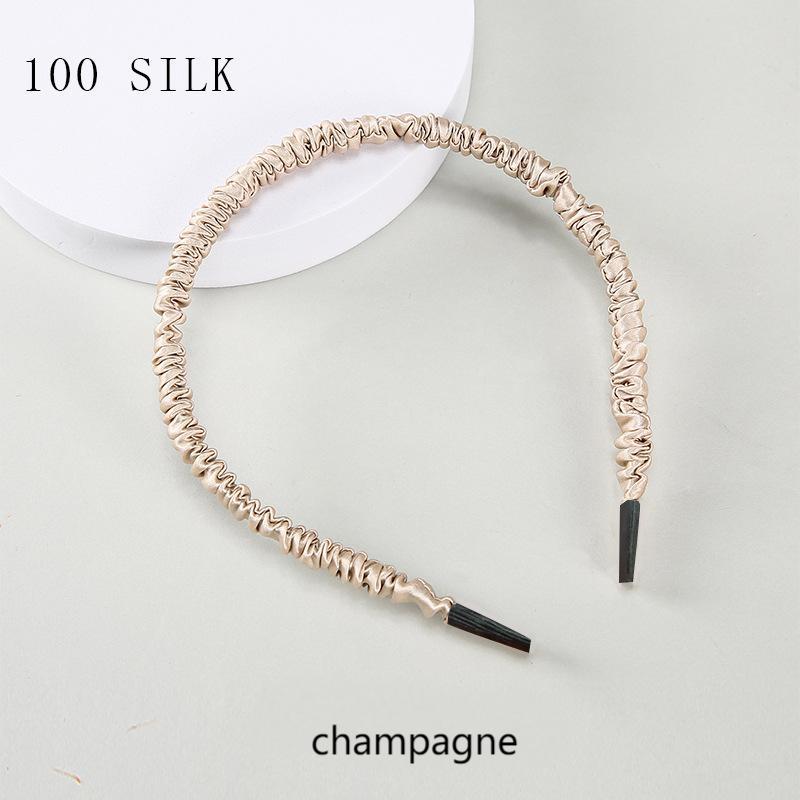 16 Momme Silk Headband Summer 100% Mulberry Silk Satin Thin Edge Headband Headdress Pleated Silk Hairpin