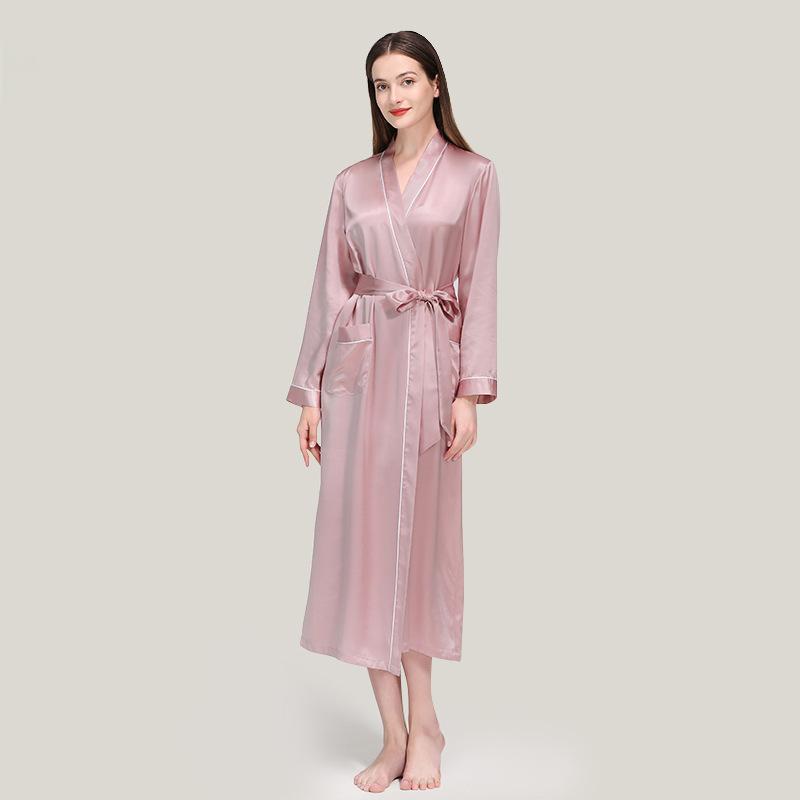 22 Momme silk morning robe women's waisted bathrobe pajamas 100% mulberry silk long robe home clothes
