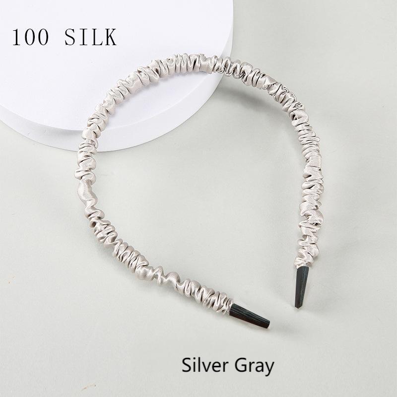 16 Momme Silk Headband Summer 100% Mulberry Silk Satin Thin Edge Headband Headdress Pleated Silk Hairpin