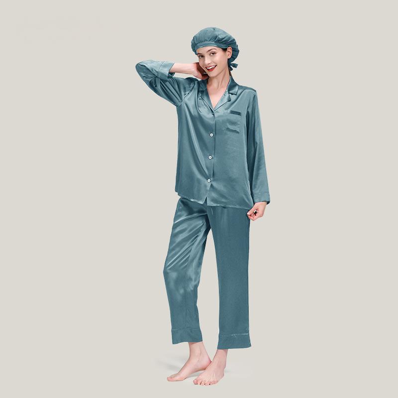 Silk pajamas 100% mulberry silk long-sleeved trousers suits for women autumn and winter large size silk home clothes
