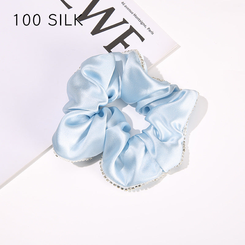 19 Momme Silk Hairband 100% Mulberry Silk Hair Tie Hairband Rhinestone Seamless Rubber Band Women's Temperament Hair Accessories
