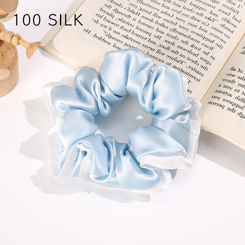 19 momme white edge satin hair band 100% mulberry silk hair tie does not damage the hair rope rubber band