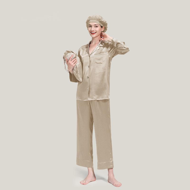 Silk pajamas 100% mulberry silk long-sleeved trousers suits for women autumn and winter large size silk home clothes