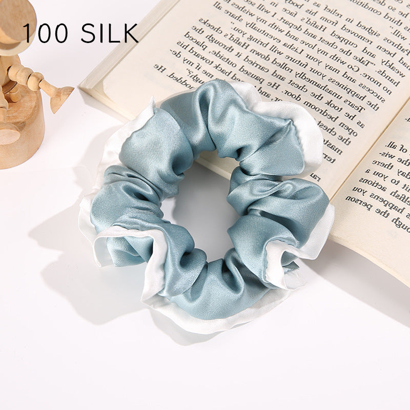 19 momme white edge satin hair band 100% mulberry silk hair tie does not damage the hair rope rubber band