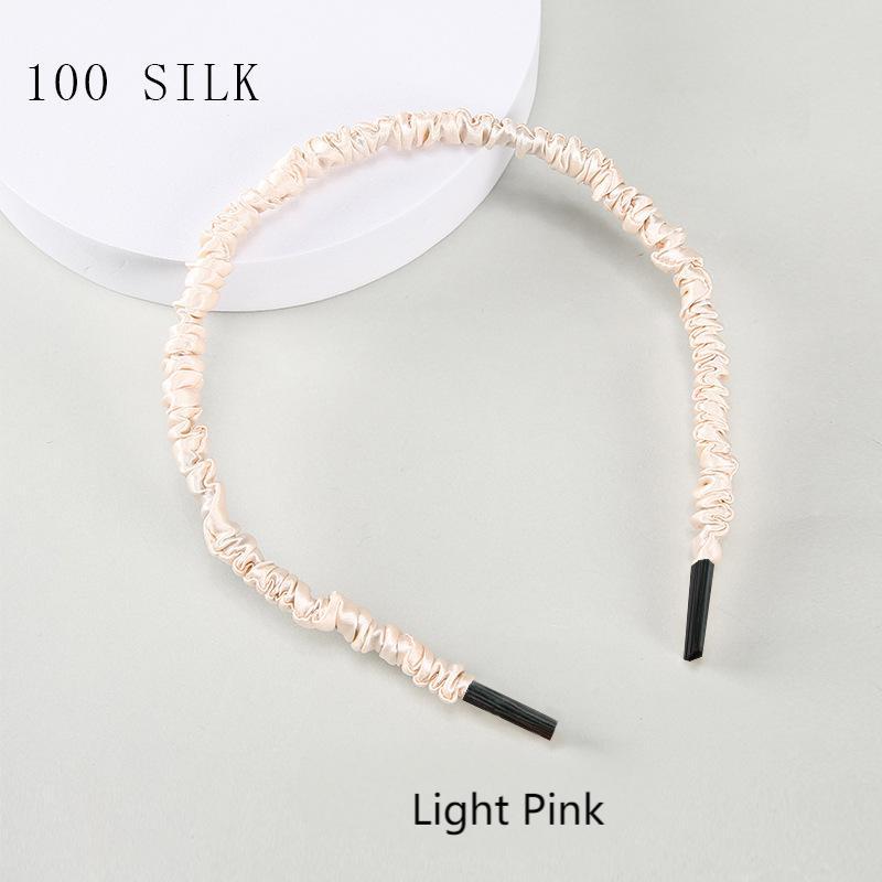 16 Momme Silk Headband Summer 100% Mulberry Silk Satin Thin Edge Headband Headdress Pleated Silk Hairpin