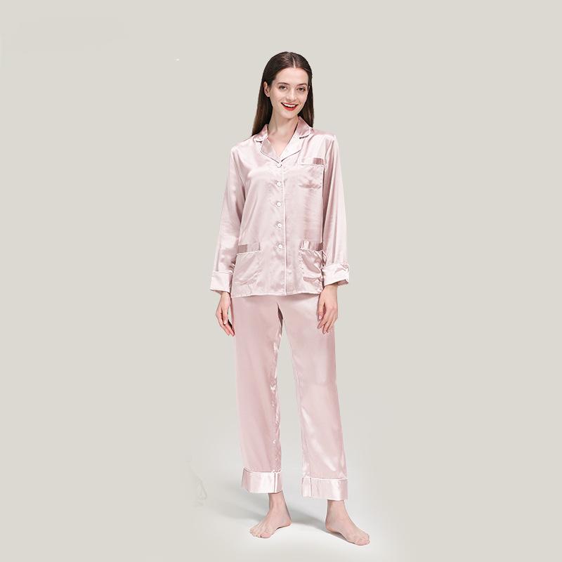 22 Momme Silk Pajamas Women 100% Mulberry Silk Long Sleeve Set Multi-pocket Can Be Worn as Pajamas