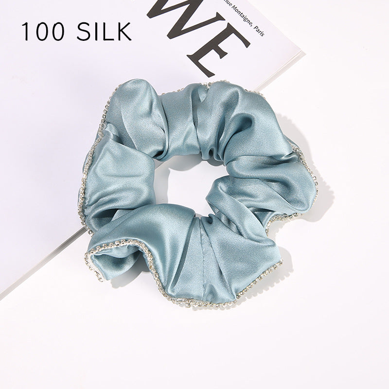 19 Momme Silk Hairband 100% Mulberry Silk Hair Tie Hairband Rhinestone Seamless Rubber Band Women's Temperament Hair Accessories