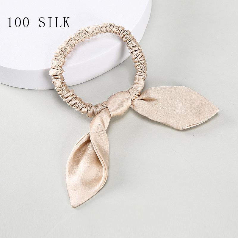 16 Momme 1cm silk hairband with bow and rabbit ears for girls, 100% mulberry silk rubber band