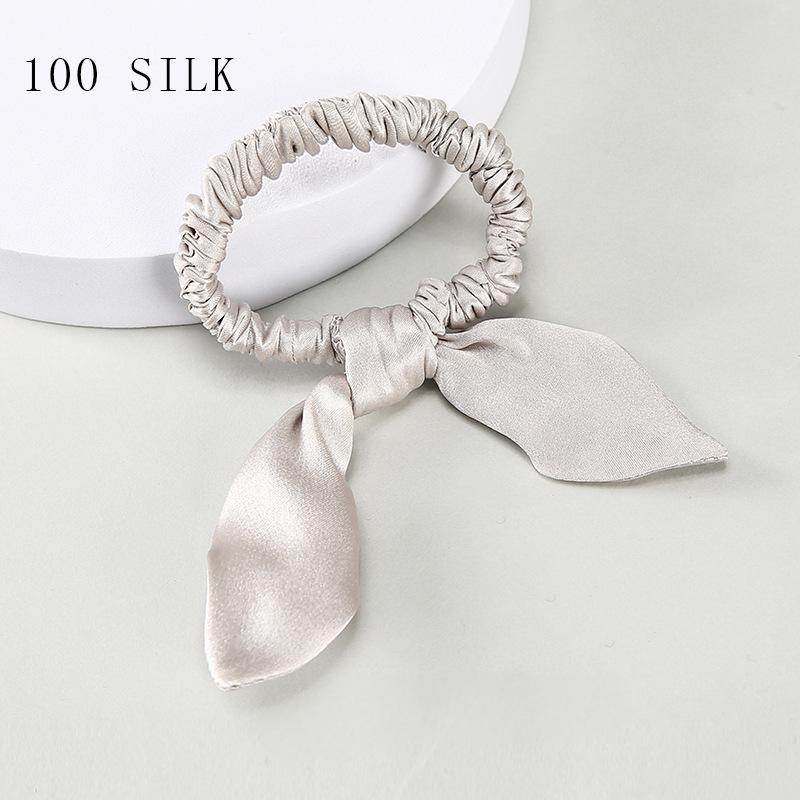16 Momme 1cm silk hairband with bow and rabbit ears for girls, 100% mulberry silk rubber band