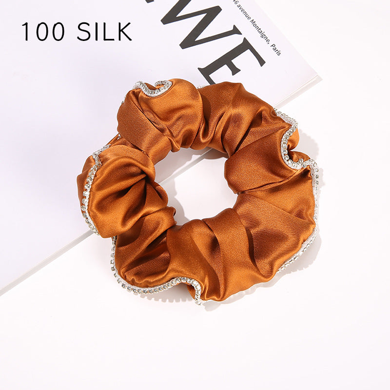 19 Momme Silk Hairband 100% Mulberry Silk Hair Tie Hairband Rhinestone Seamless Rubber Band Women's Temperament Hair Accessories