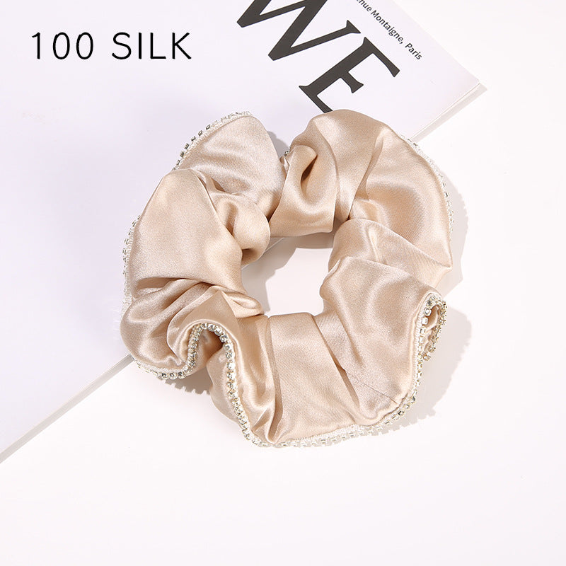19 Momme Silk Hairband 100% Mulberry Silk Hair Tie Hairband Rhinestone Seamless Rubber Band Women's Temperament Hair Accessories