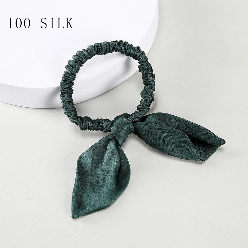 16 Momme 1cm silk hairband with bow and rabbit ears for girls, 100% mulberry silk rubber band