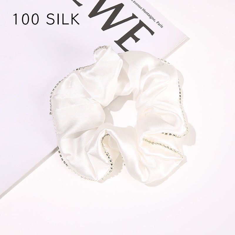19 Momme Silk Hairband 100% Mulberry Silk Hair Tie Hairband Rhinestone Seamless Rubber Band Women's Temperament Hair Accessories