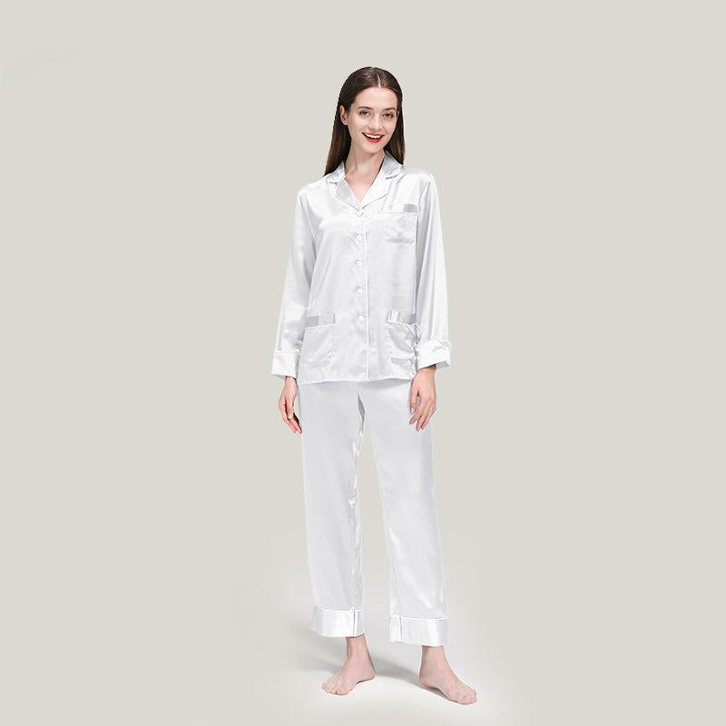 22 Momme Silk Pajamas Women 100% Mulberry Silk Long Sleeve Set Multi-pocket Can Be Worn as Pajamas