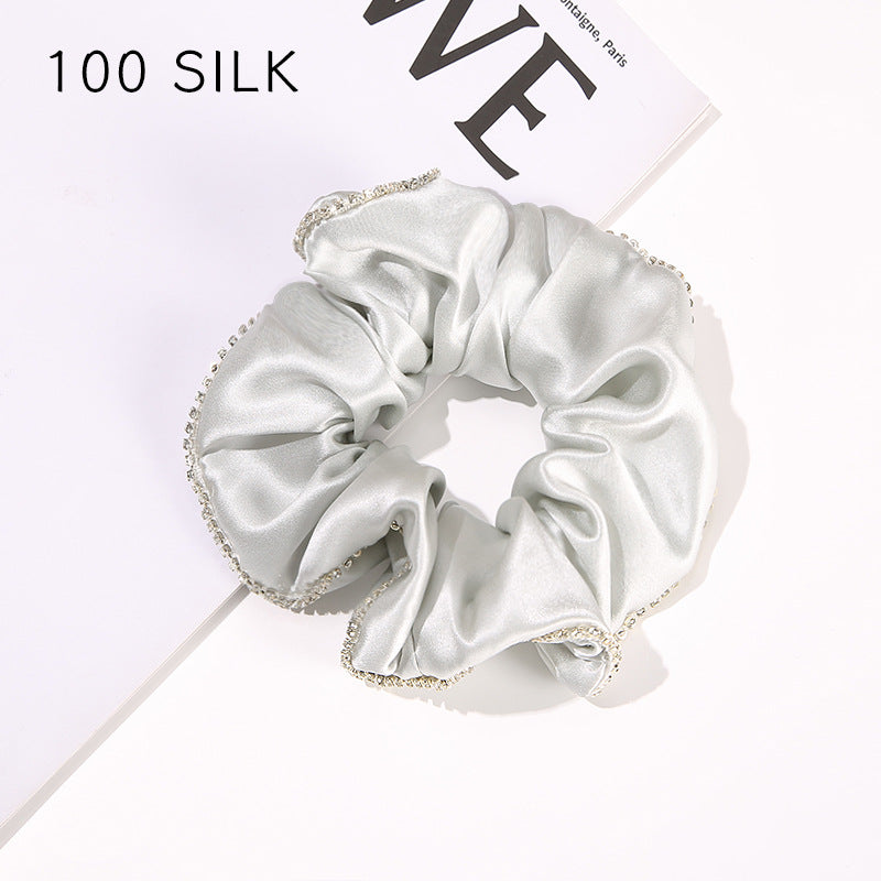 19 Momme Silk Hairband 100% Mulberry Silk Hair Tie Hairband Rhinestone Seamless Rubber Band Women's Temperament Hair Accessories