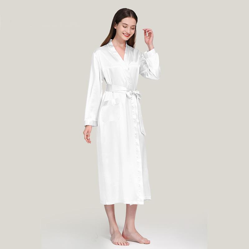 22 Momme silk morning robe women's waisted bathrobe pajamas 100% mulberry silk long robe home clothes