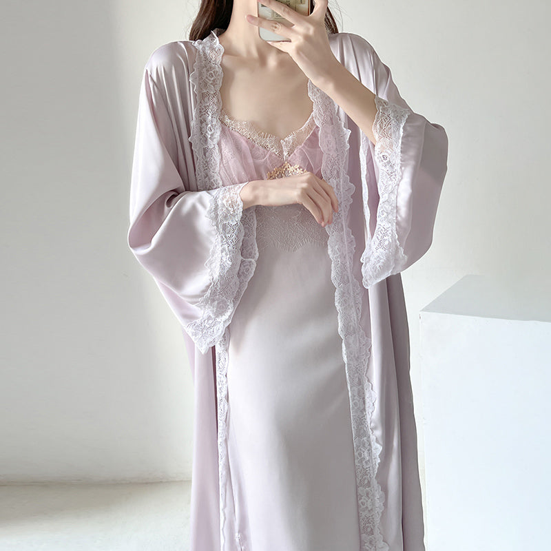 Silk nightgown female sexy suspender nightdress silk pajamas two-piece morning robe mulberry silk pajamas silk home clothes