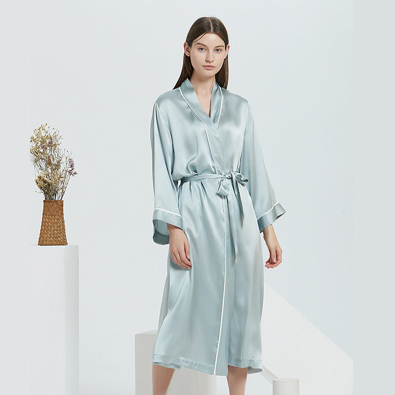 Silk nightgown long pajamas women European and American fashion lace up 100% mulberry silk nightdress silk robe suit wholesale
