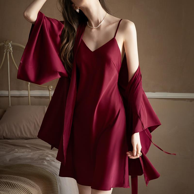 19 Mommy heavy silk nightgown ladies spring and summer style elegant morning robe mulberry silk outer robe home clothes