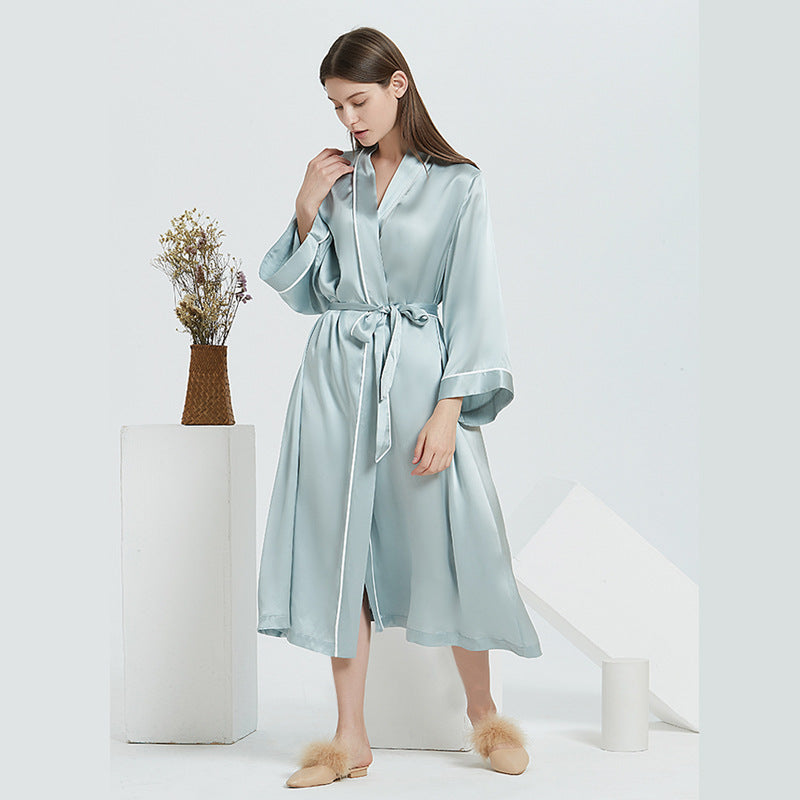 Silk nightgown long pajamas women European and American fashion lace up 100% mulberry silk nightdress silk robe suit wholesale