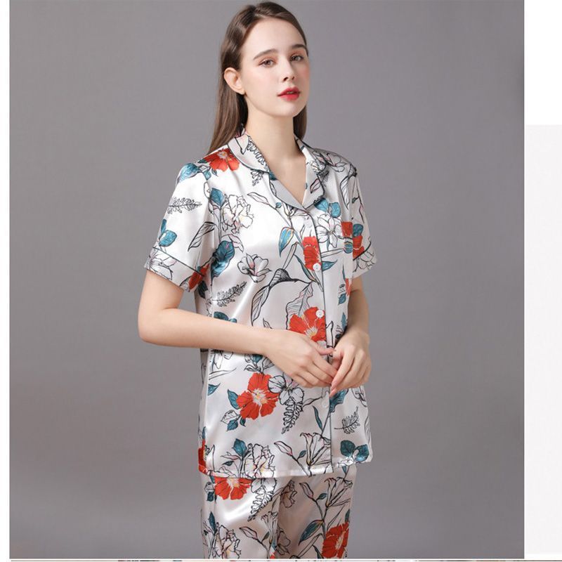 Mulberry silk pajamas women spring and autumn long-sleeved silk thin home clothes two-piece suit
