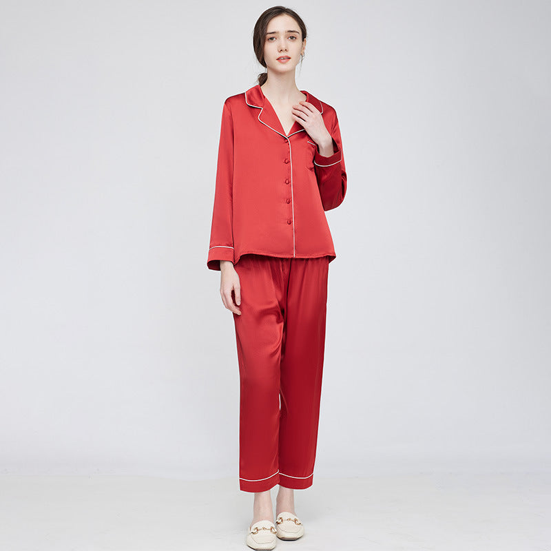 2024 autumn and winter new products 19mm silk pajamas women's high-end simple 100% mulberry silk home wear suit