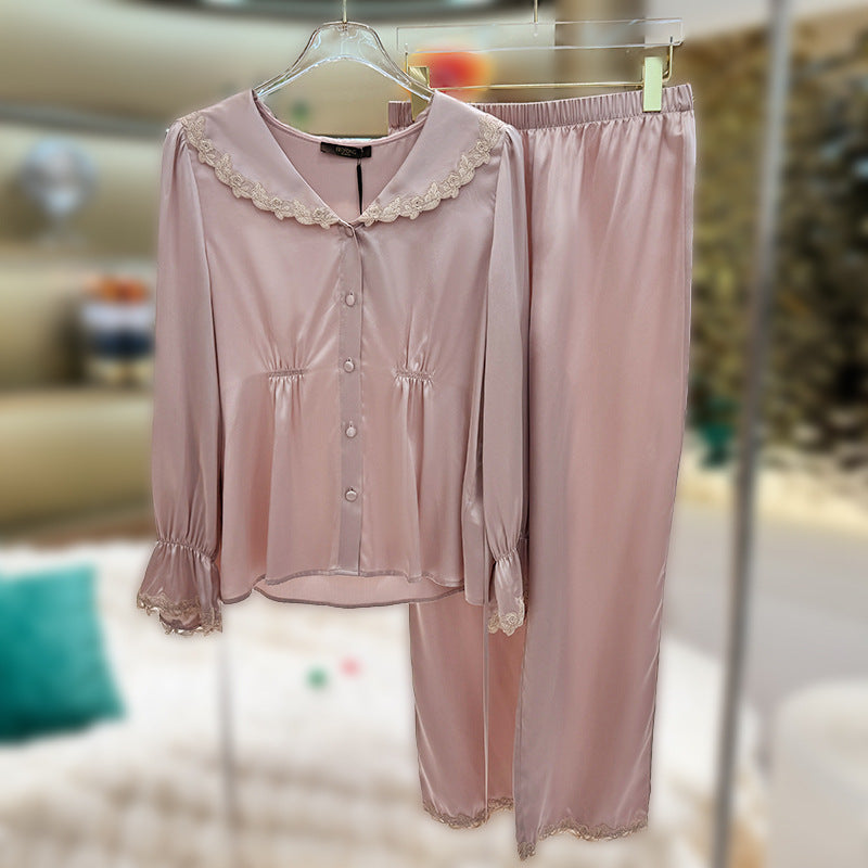 2024 new heavy silk pajamas women's long-sleeved suit 100% mulberry silk high-end temperament home clothes