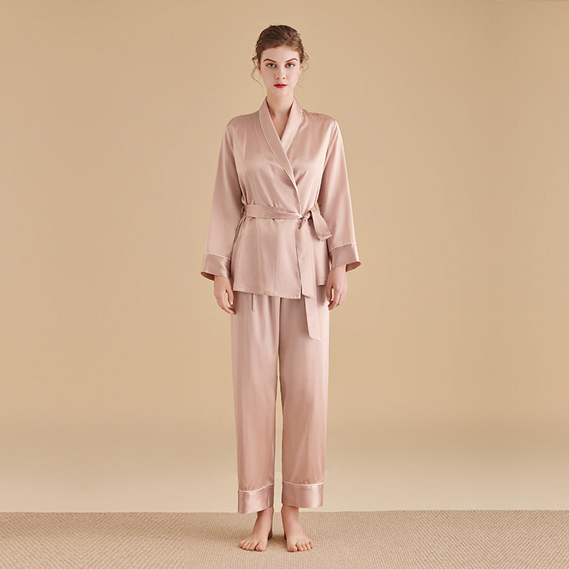 22 momme heavy 100% mulberry silk pajamas robe morning robe suit female autumn and winter simple style