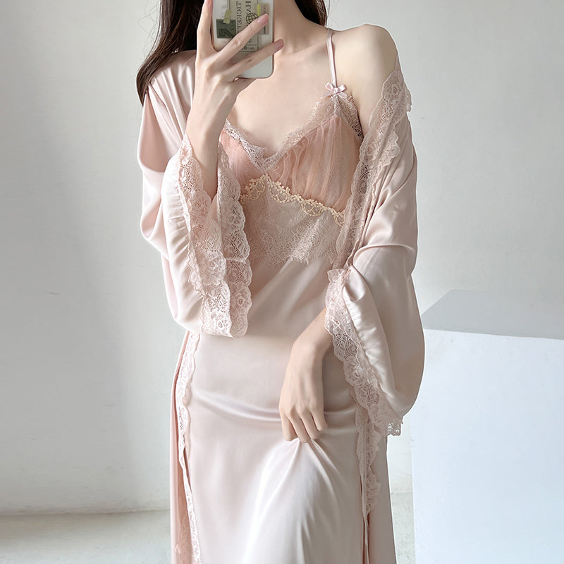 Silk nightgown female sexy suspender nightdress silk pajamas two-piece morning robe mulberry silk pajamas silk home clothes