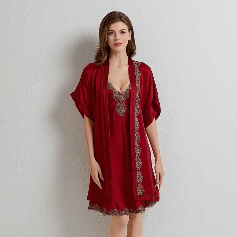 Silk mulberry silk 100% home heavyweight light luxury high-end sling two-piece lace