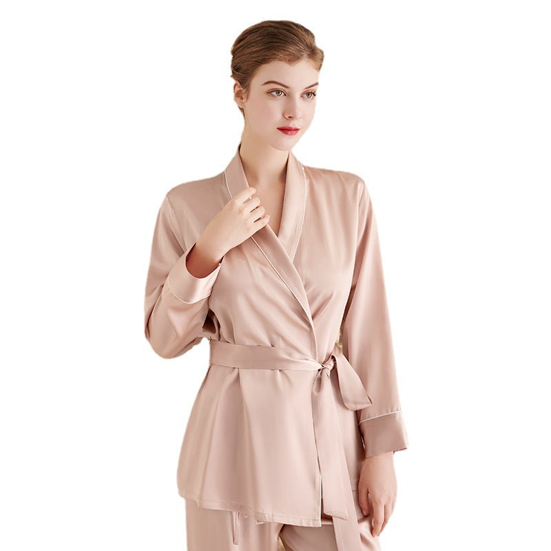22 momme heavy 100% mulberry silk pajamas robe morning robe suit female autumn and winter simple style