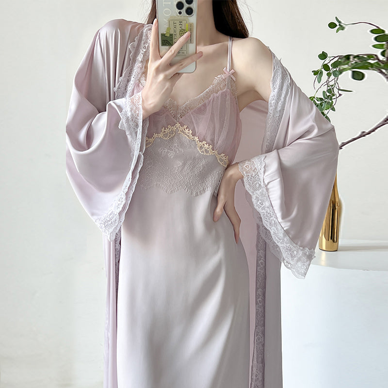 Silk nightgown female sexy suspender nightdress silk pajamas two-piece morning robe mulberry silk pajamas silk home clothes