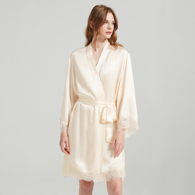 19 Mommy silk suspender nightgown two-piece lace sexy 100% mulberry silk satin pajamas set