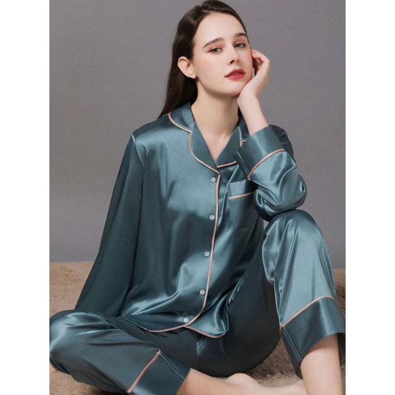 Mulberry silk pajamas women spring and autumn long-sleeved silk thin home clothes two-piece suit