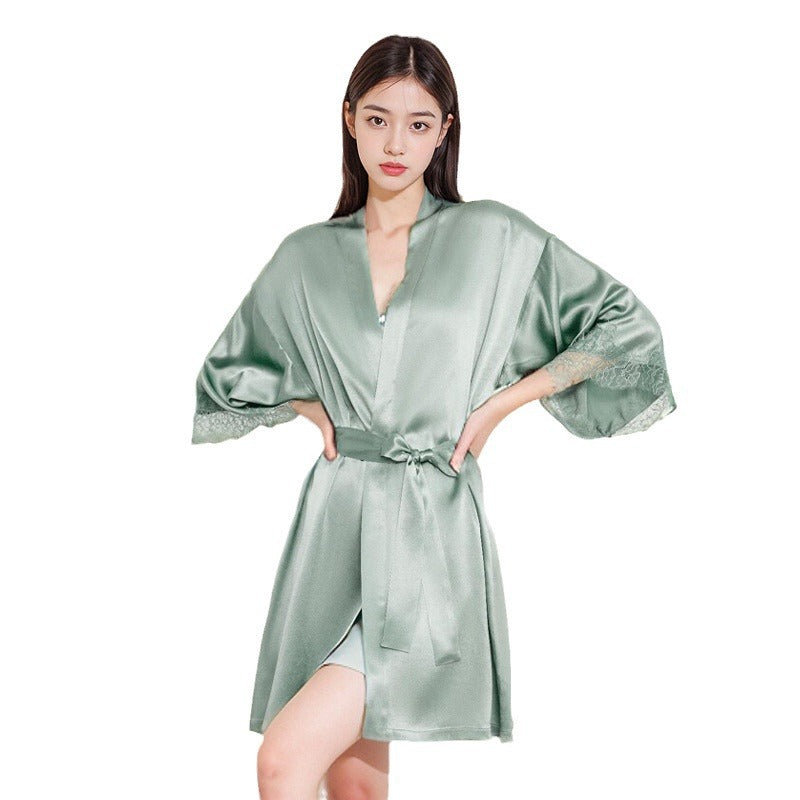19 Mommy heavy silk nightgown ladies spring and summer style elegant morning robe mulberry silk outer robe home clothes