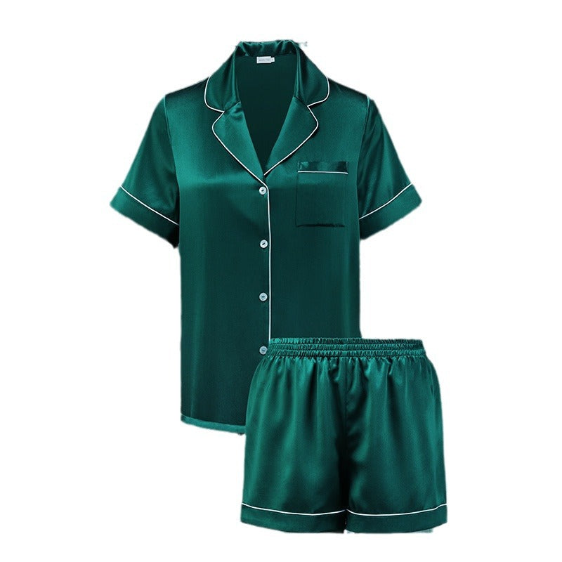 Silk pajamas suit women summer short sleeve shorts 100% mulberry silk home clothes silk pajamas two-piece suit