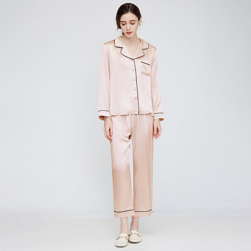 2024 autumn and winter new products 19mm silk pajamas women's high-end simple 100% mulberry silk home wear suit