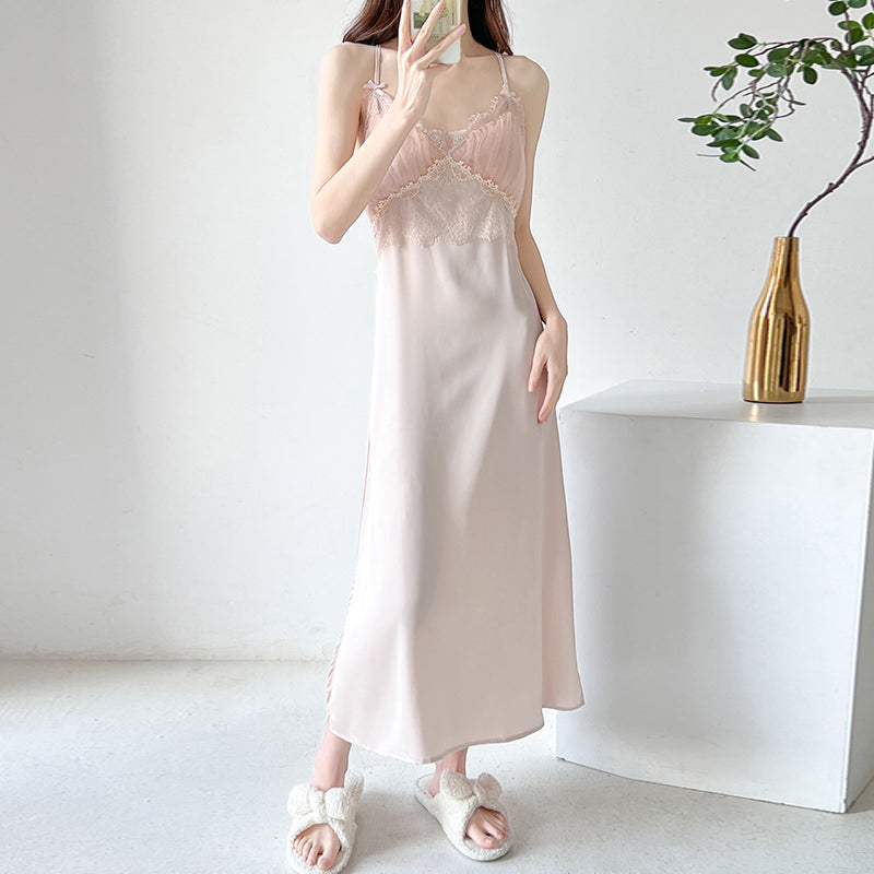 Silk nightgown female sexy suspender nightdress silk pajamas two-piece morning robe mulberry silk pajamas silk home clothes