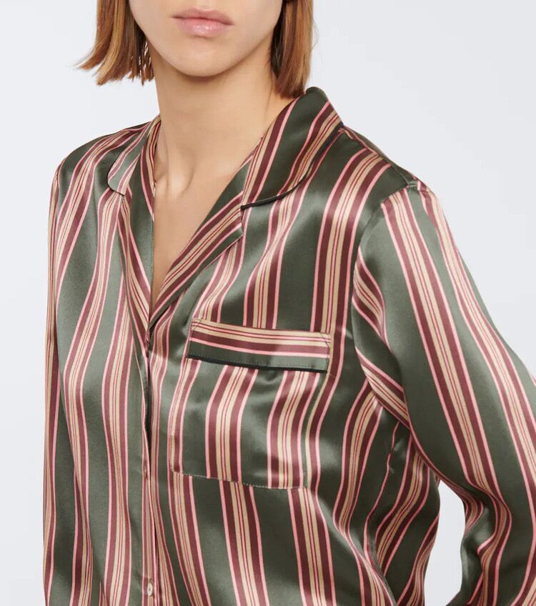 British style niche. Dream God striped print pajamas Heavy sand washed silk satin suit Shirt + wide leg pants
