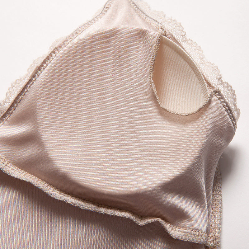 Natural mulberry silk knitted silk suspender skirt petticoat V-neck lace bottoming skirt with chest pad long nightgown