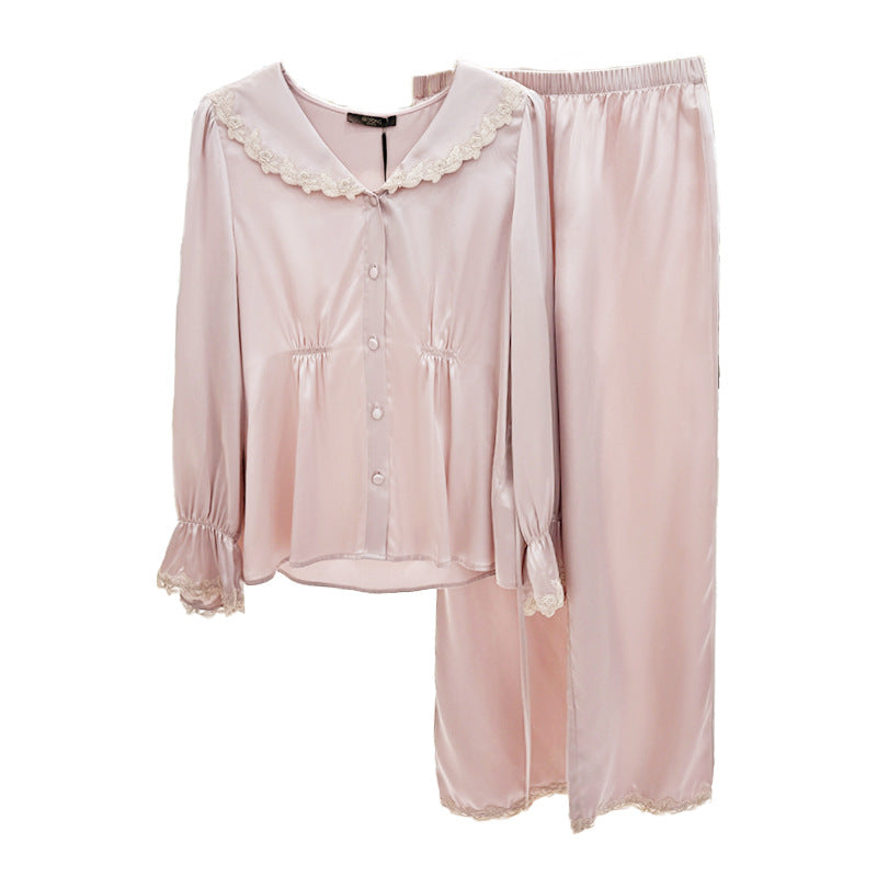 2024 new heavy silk pajamas women's long-sleeved suit 100% mulberry silk high-end temperament home clothes